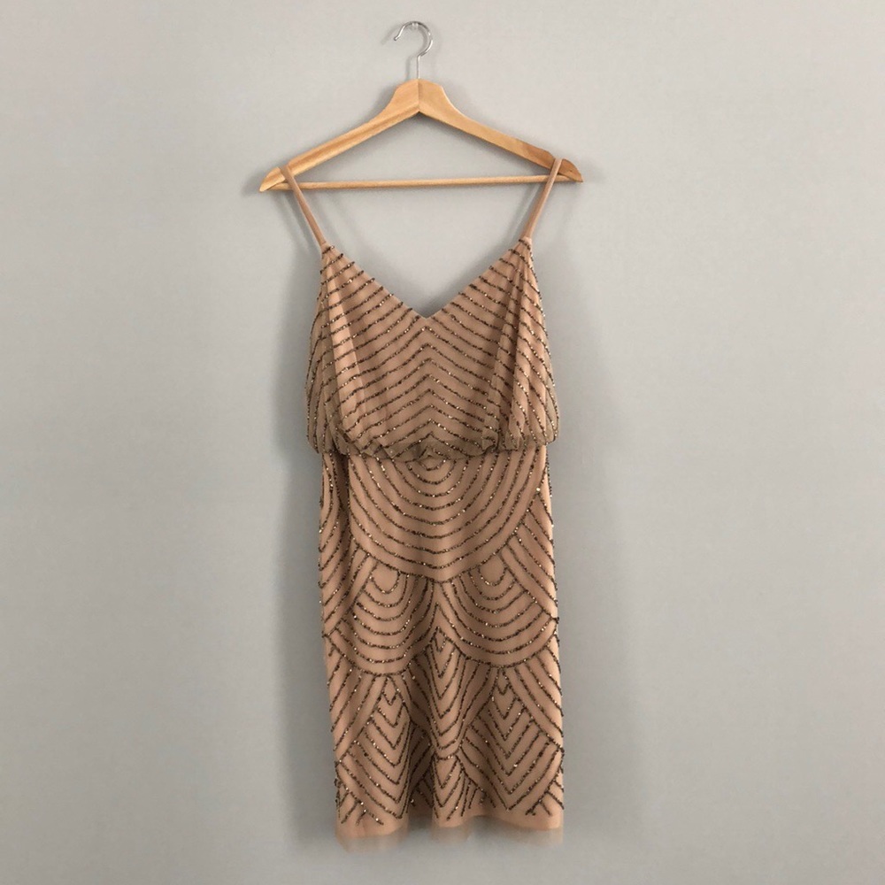 Adrianna Papell Beaded Blouson Nude Dress